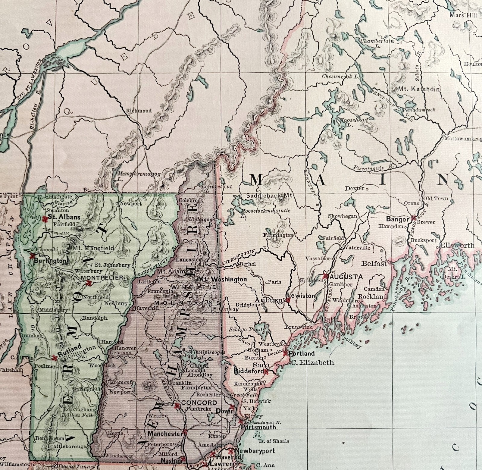 1879 Map New England USA Victorian Atlas Harpers Geography 1st Edition DWAA9