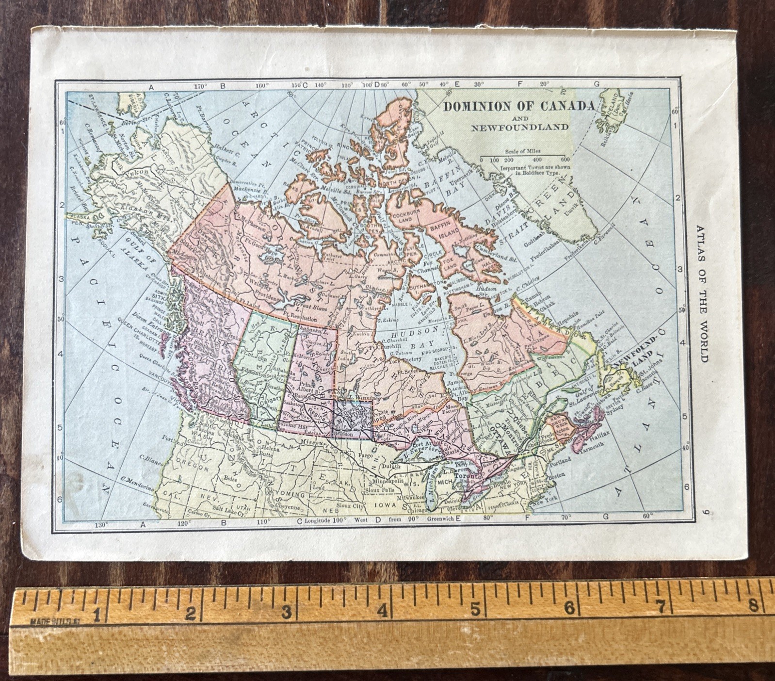 Antique 1910 Dominion Of Canada 6×8” Color Litho Atlas Map; C S Hammond