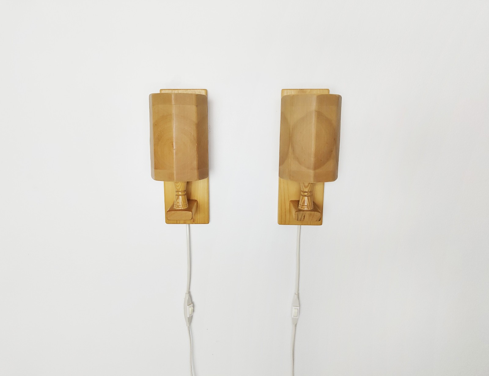 Pair of 1970s wood wall lamps: sconces, Swedish Scandinavian