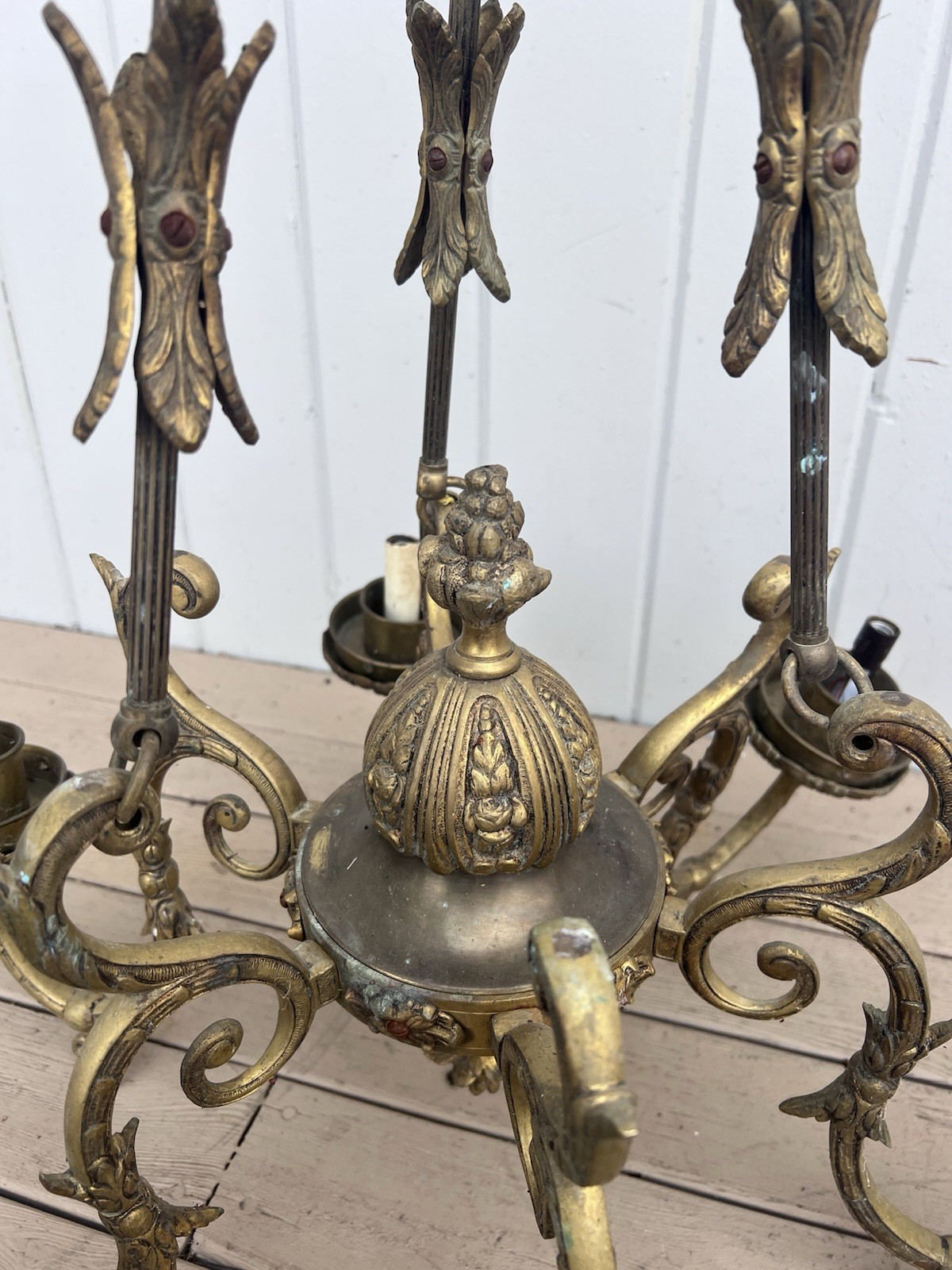 Vintage brass Large chandelier light Hollywood Regency Castle Victorian Spanish