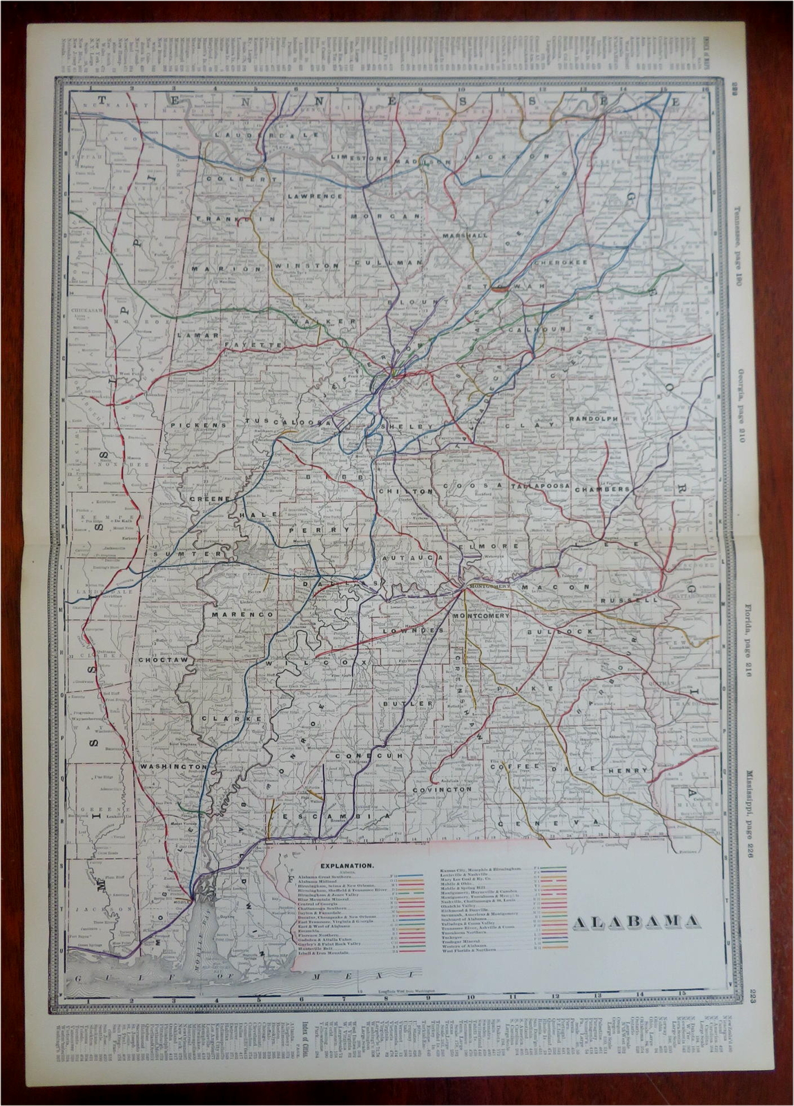 Alabama Huntsville Mobile Birmingham Montgomery c. 1880’s-90 Cram large map