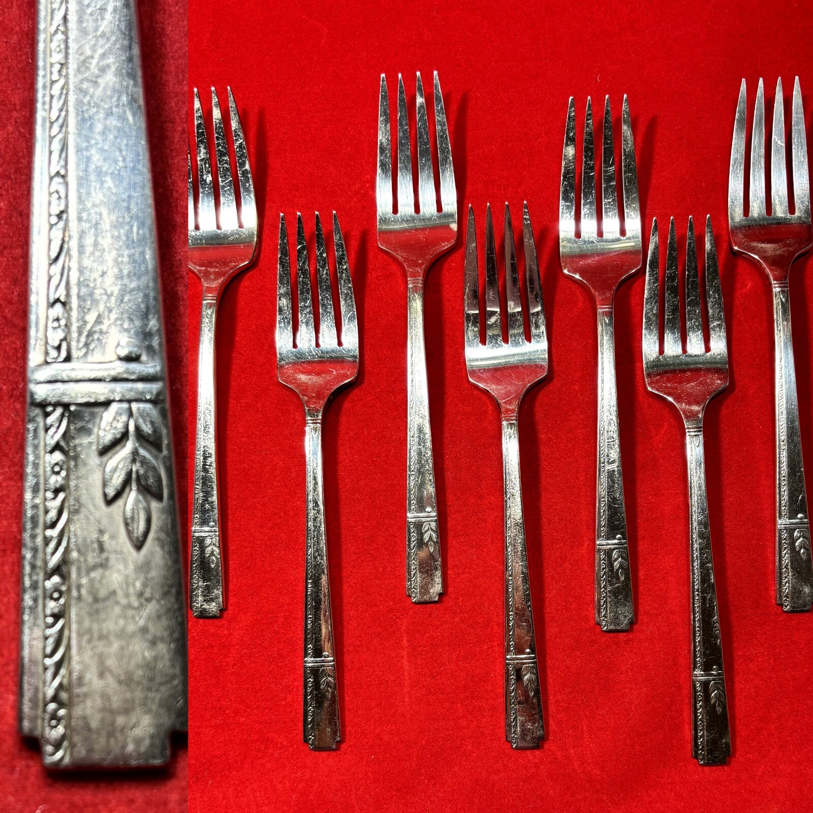 Set 7 Oneida Prestige GRENOBLE Salad Forks Silverplate Art Deco 6.5 in Vtg 1938