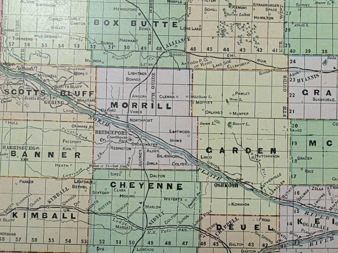 Vintage 1908 NEBRASKA Map 14″x22″ Old Antique Original KEARNEY GRAND ISLAND NE