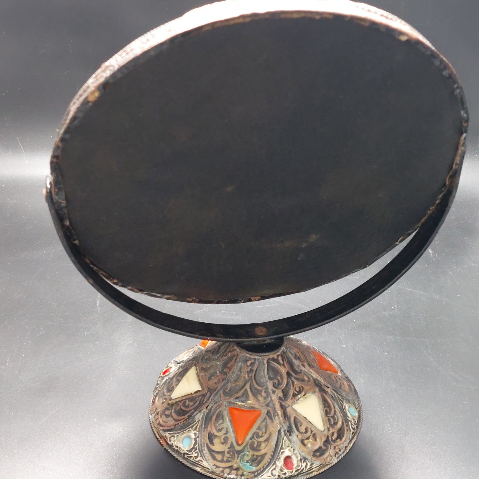 Moroccan Folk Art Handmade Tabletop Round Vanity Mirror Makeup Mirror Inlay