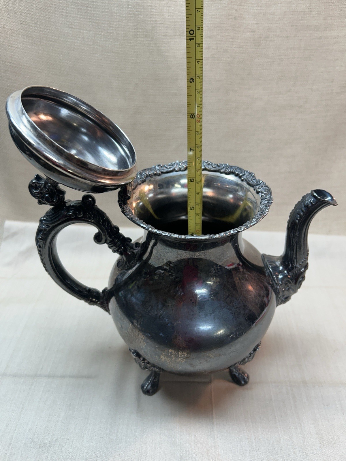 Antique Van Bergh Quadruple Silver Plate Teapot, Rochester NY Ornate Scroll