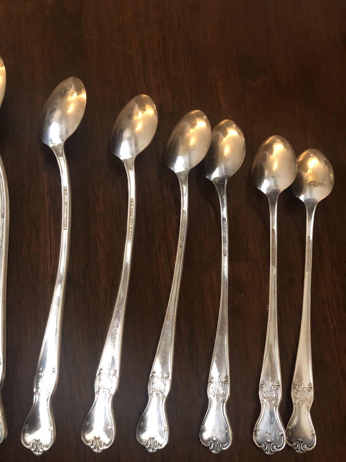 Vintage Old Company Plate SIGNATURE ROSE Iced Tea Spoon – NO MONOGRAM – Set Of 8