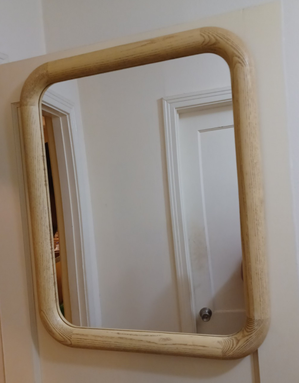 DART Inc LARGE Faux Ash Wood Wall Mirror Cream MCM Boho Vintage 29.5″x23.5″ RARE