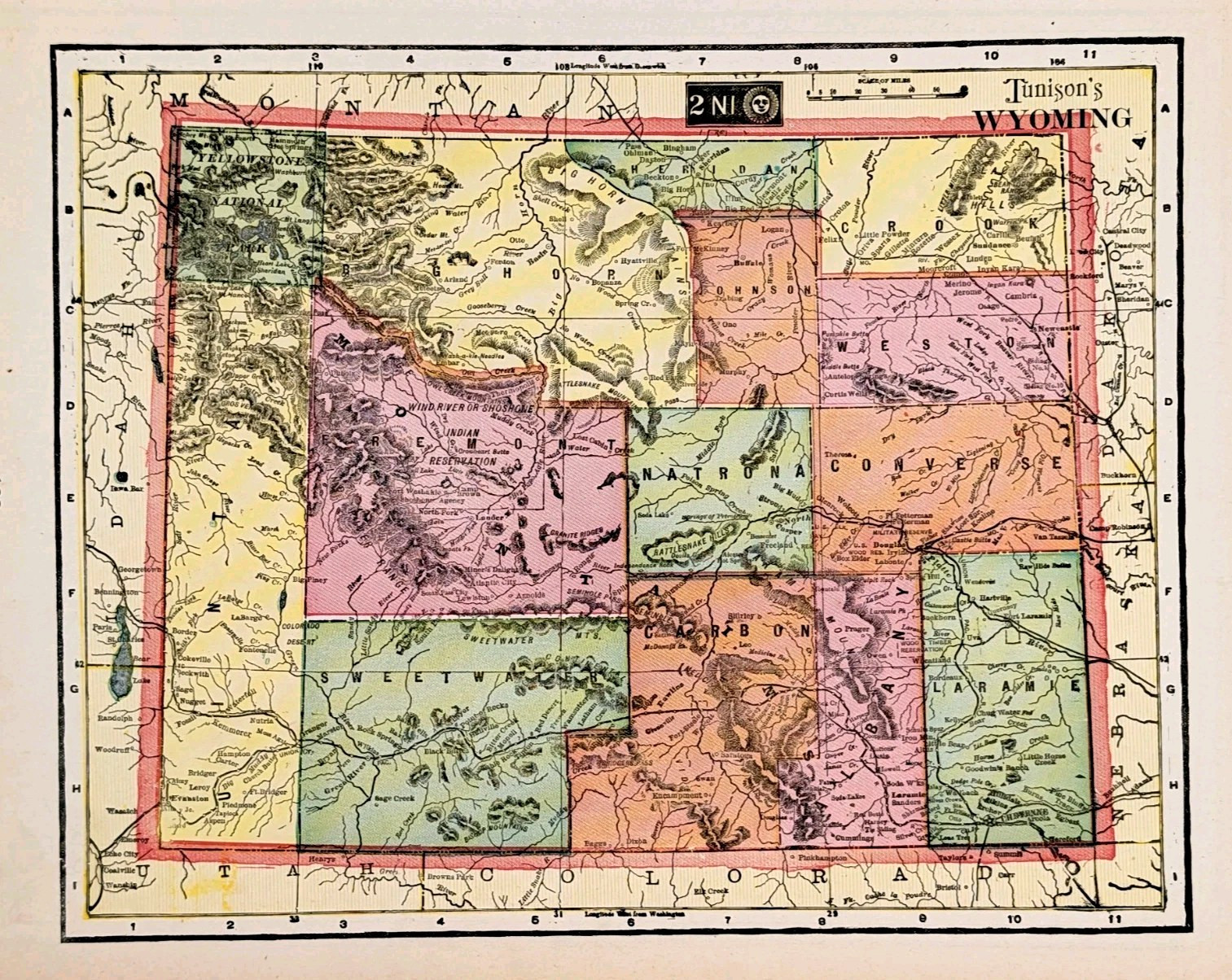 1903 WYOMING Map ORIGINAL (12×9.5) Cheyenne YELLOWSTONE Railroads ANTIQUE