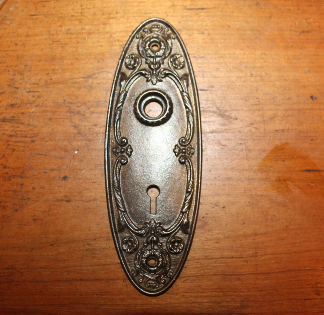 Antique Oval Cast Iron Borrows Arcadia Doorknob Escutcheon N-12200 C-21