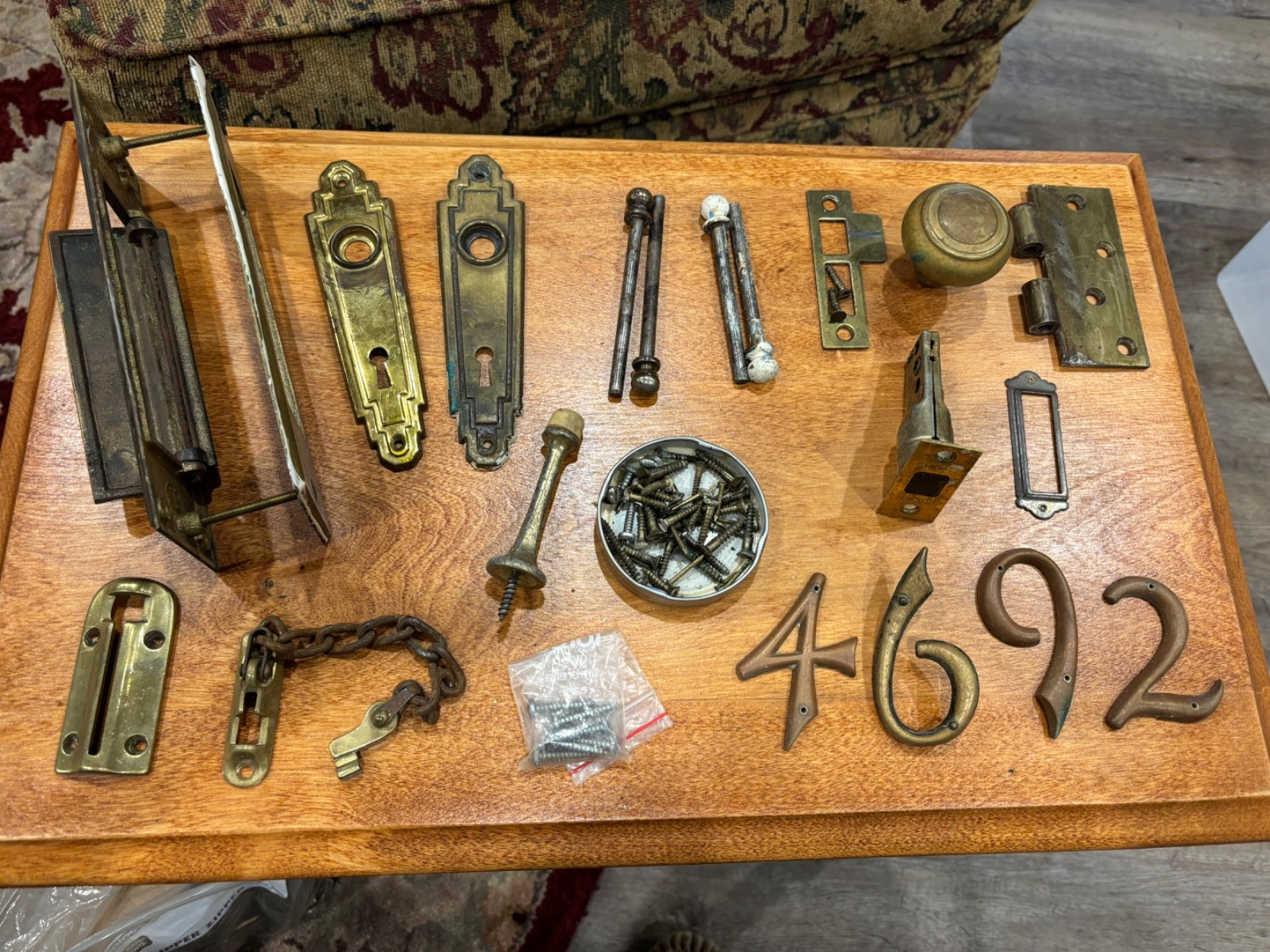 Lot Antique Vintage Brass Door Hardware Knob Chain Rods Mortise Lock Numbers