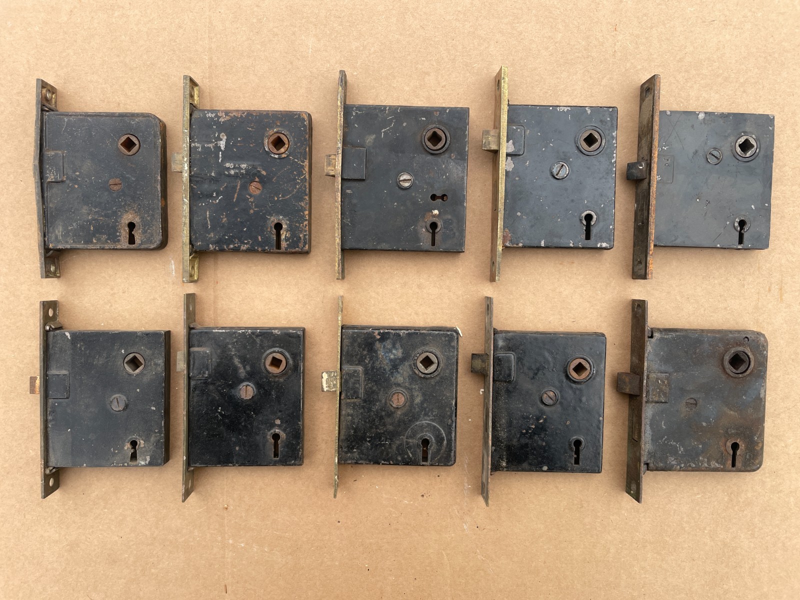OUTSTANDING Lot of (10) Antique Mortise DOOR LOCKS LOCKSET Brass Faceplates C