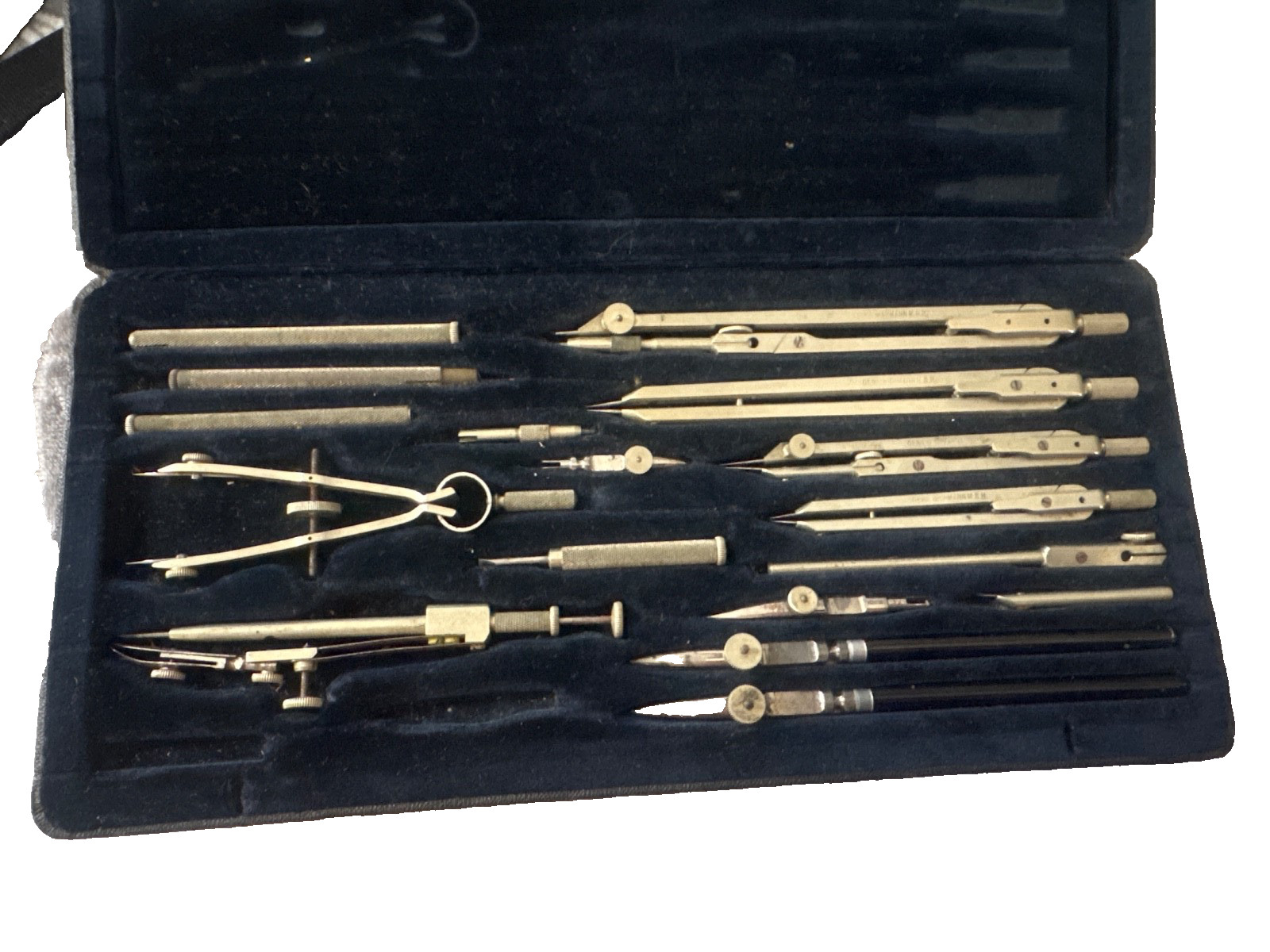 antique wichmann draughtsman tool set in leather case