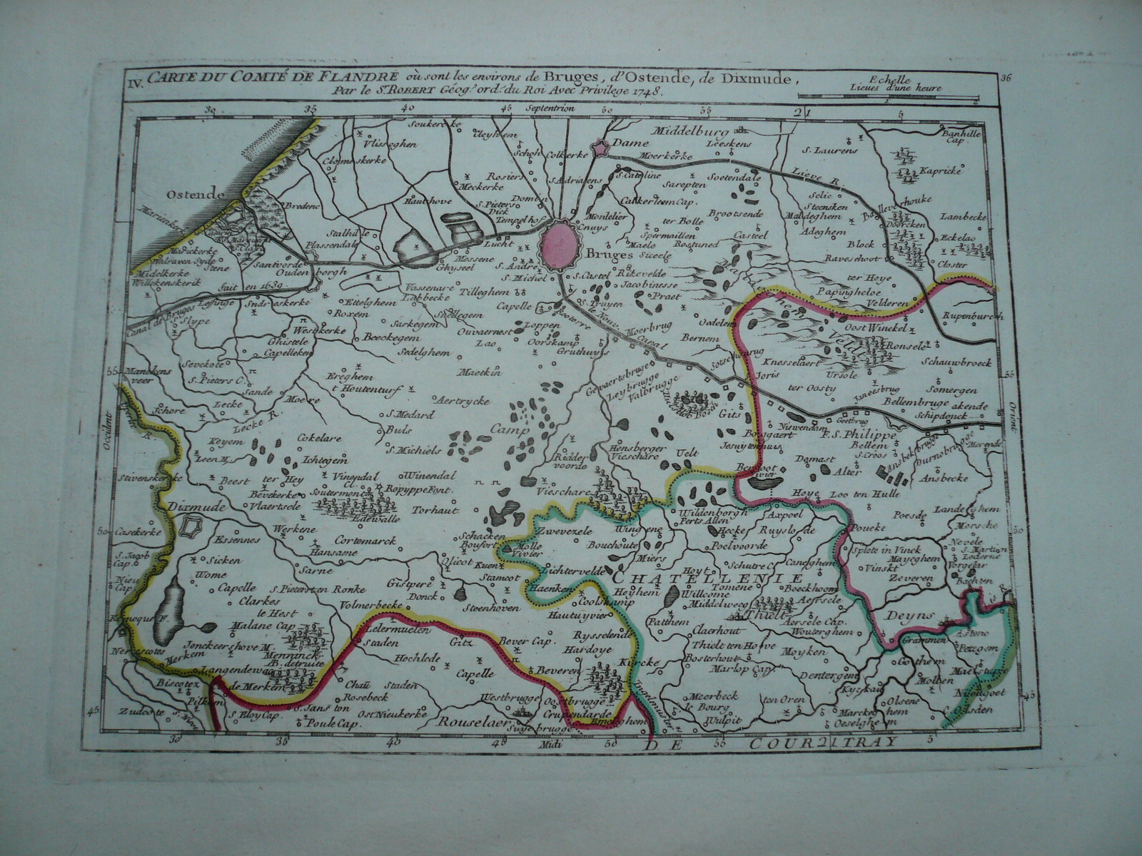 Bruges-Brügge, anno 1748, Karte-Vaugondy-ORIGINAL IV Carte