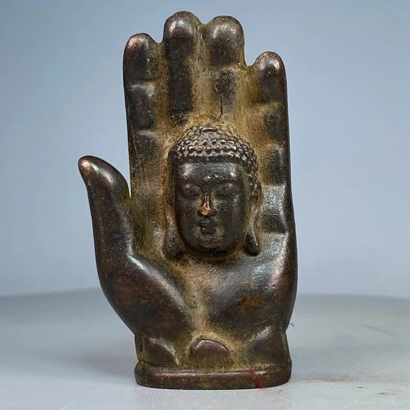 Authentic Bronze Palm – Buddha Head Ancient Chinese Artifact Tibet 19th century