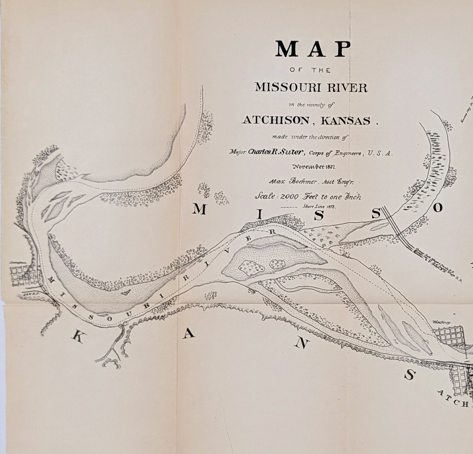 1878 ATCHISON KANSAS Map MISSOURI RIVER Original Charles Suter Survey