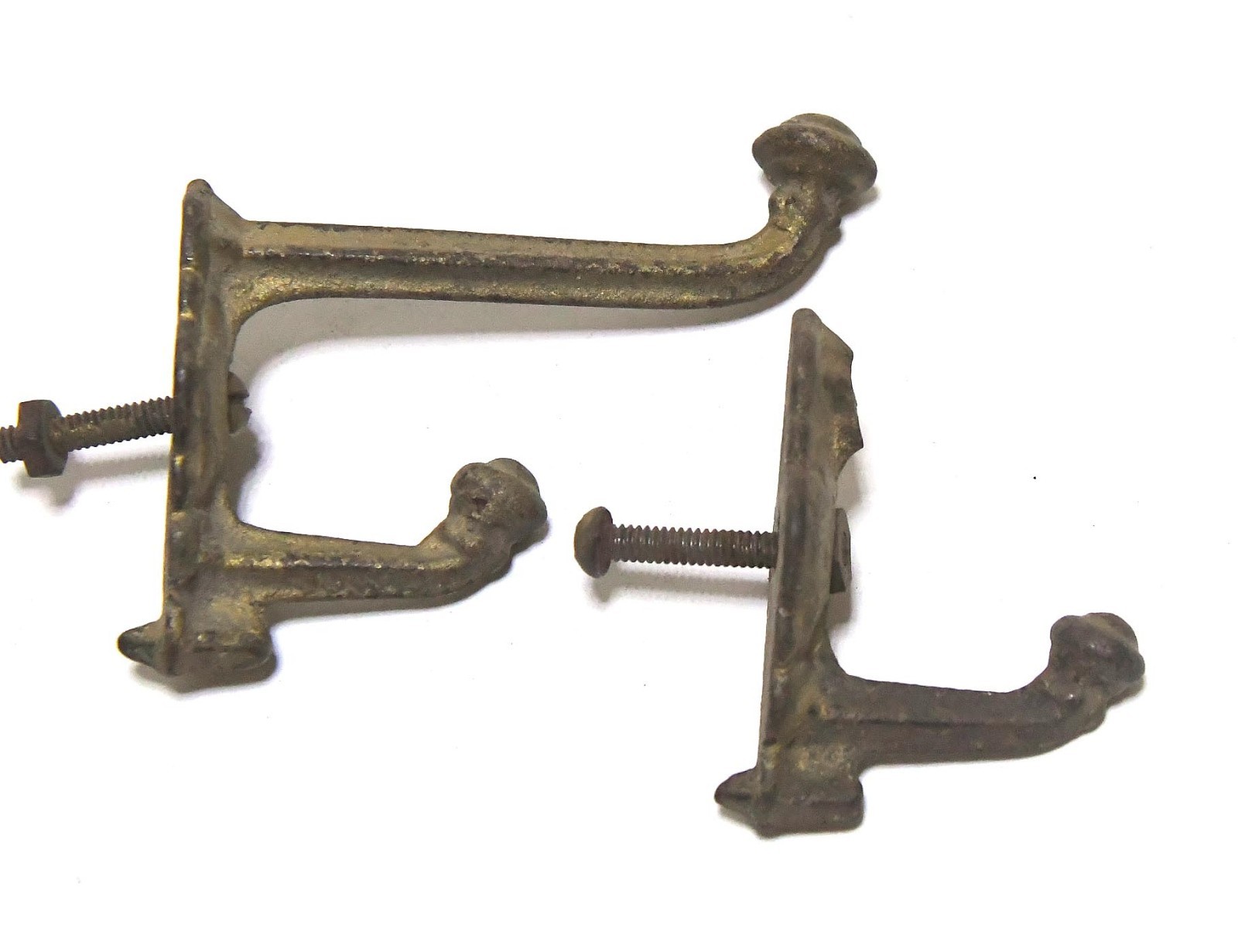 2 DIFFERENT SIZE METAL WALL MOUNT HAT OR COAT HOOKS WITH MATCHING DESIGN