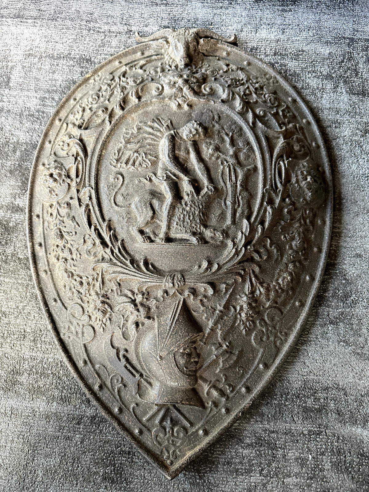 Antique German Musterschutz Cast Iron Wall Shield – 5201 – Samson Tearing Lion