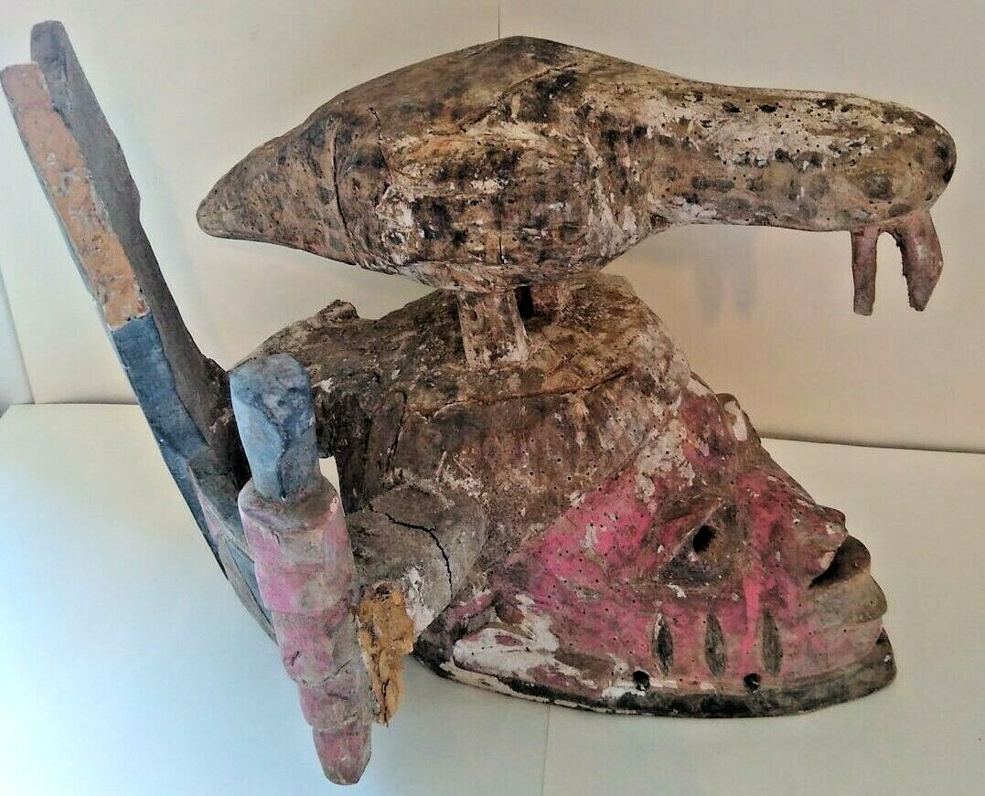 Antique Yoruba Tribe Gelede Polychrome Wood Helmet/Mask with Bird – Nigeria