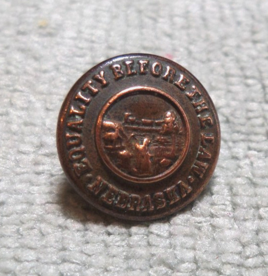 Vintage Antique Metal Picture Button EQUALITY BEFORE THE LAW NEBRASKA