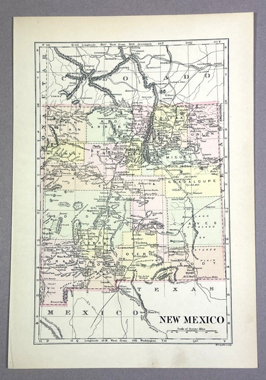 Antique Illustration Map of the Territory of New Mexico 1901 Encyclopedia