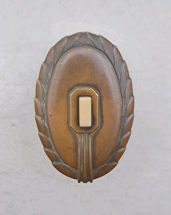 Antique Push Button Doorbell Old Vintage Brass Plate Door Hardware