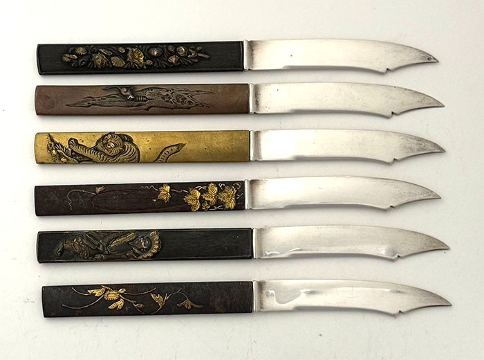 Six Gorham Mixed Metals Knives KOZUKA Handles Bronze Iron