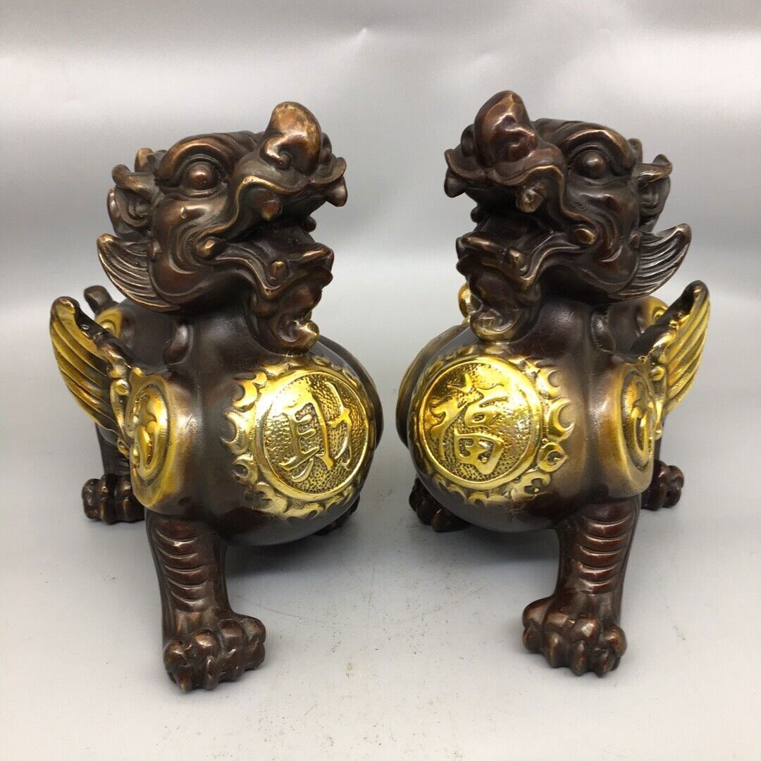 Chinese Antiques Bronze Collection of Fortune Bravery Pixiu A Pair