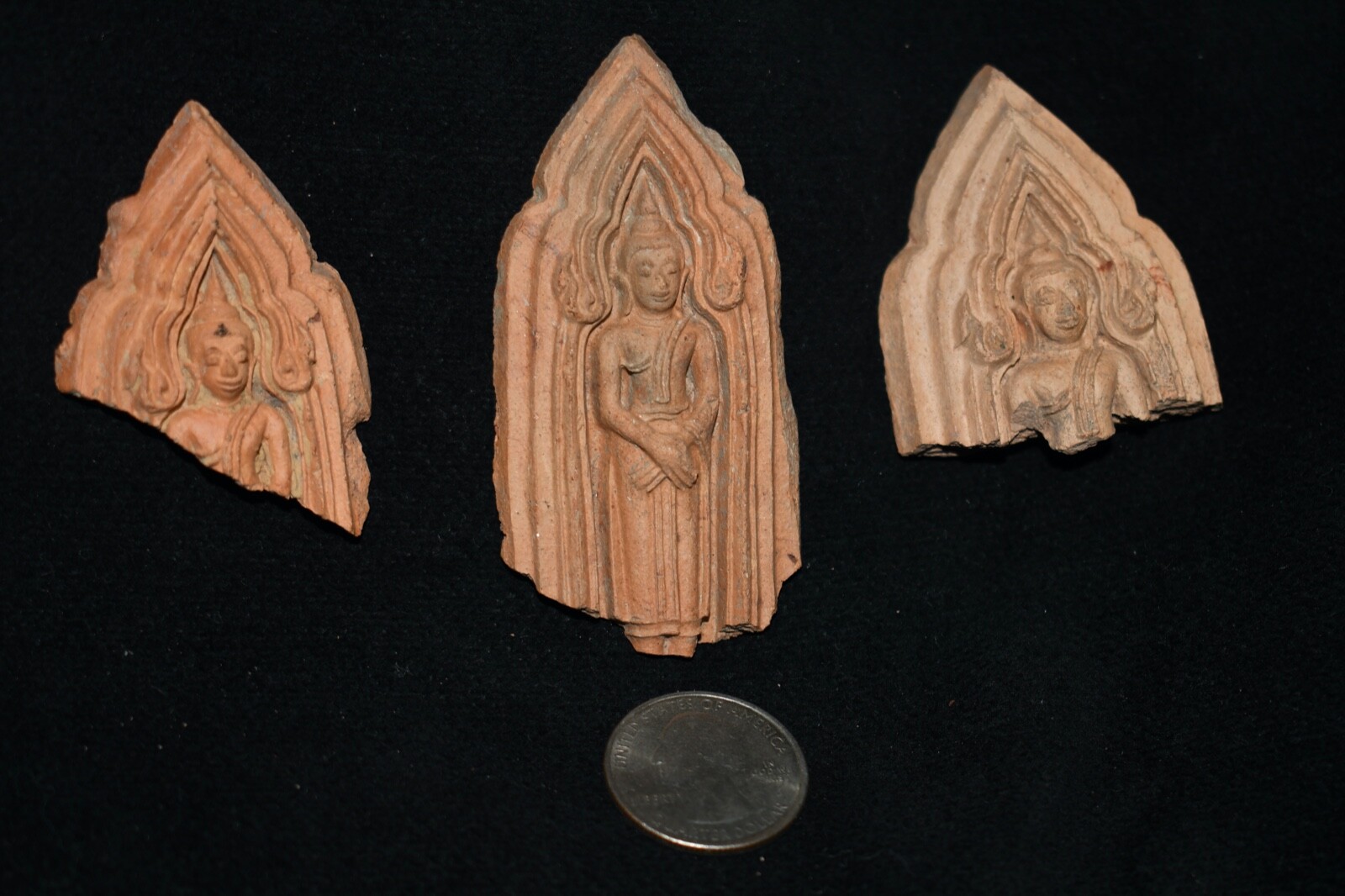 Three Antique Unmounted Ceramic / Terracotta Buddhist Votives from Thailand