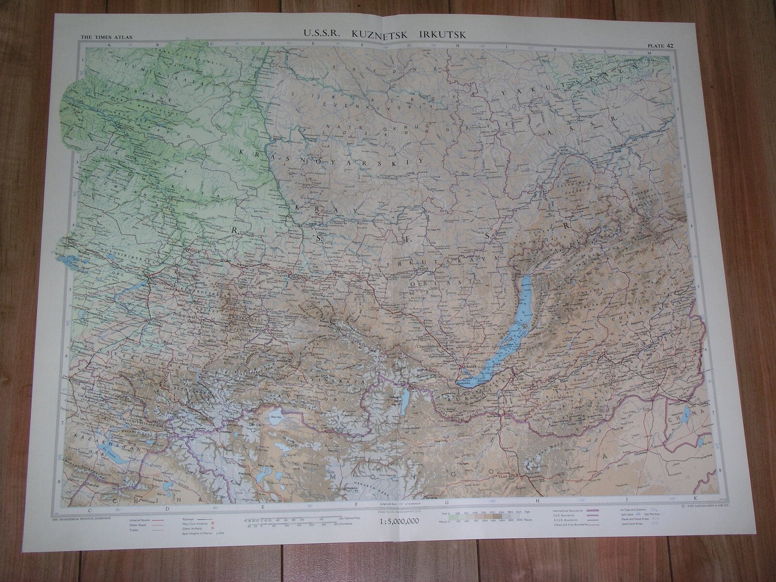 1959 VINTAGE MAP OF RUSSIA SOVIET UNION CENTRAL SIBERIA IRKUTSK KUZNETSK BAIKAL