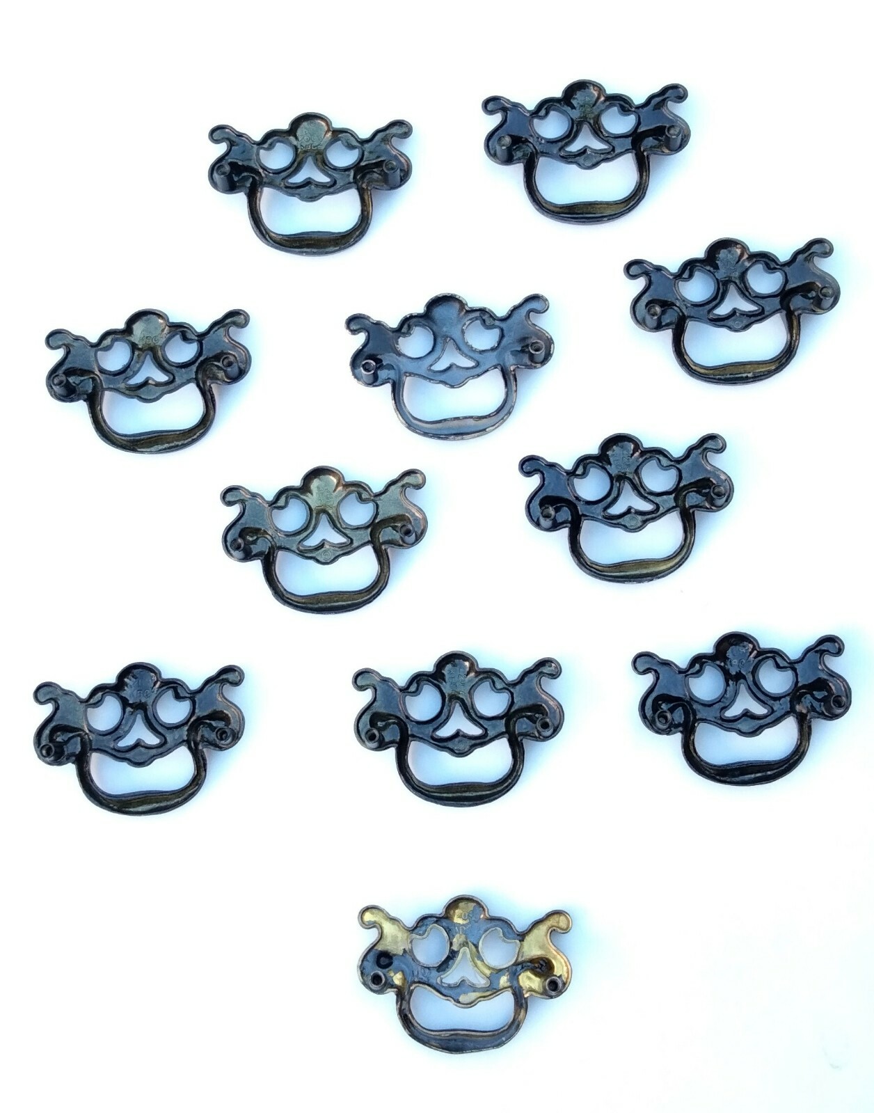 11 VTG KBC Fixed Bail Batwing Drawer Pulls Painted Black 2.5″ Centers 3.25″L
