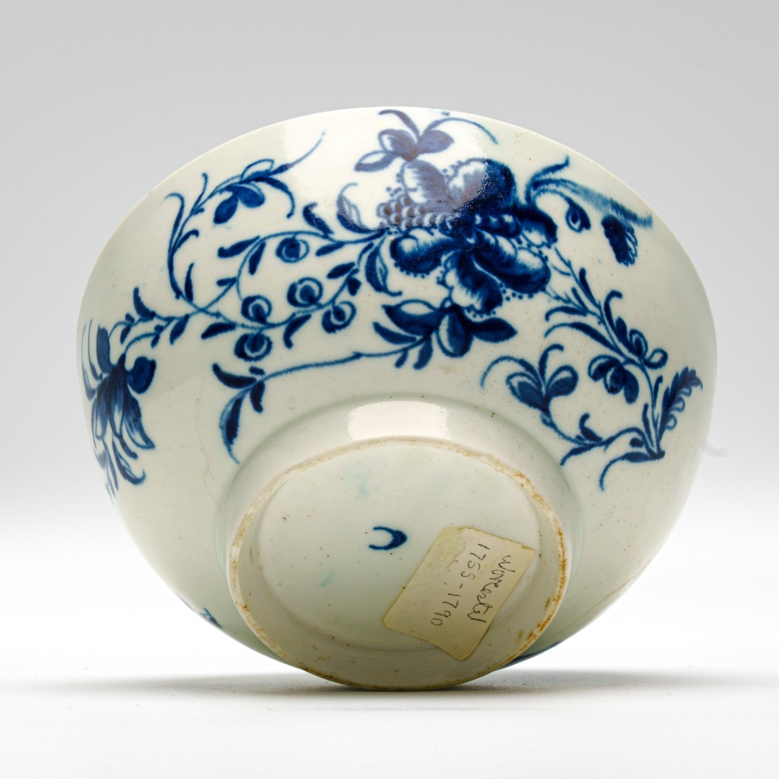 England Worcester Porcelain Bowl Cobalt Blue White Crescent Mark Dr Wall 18th C