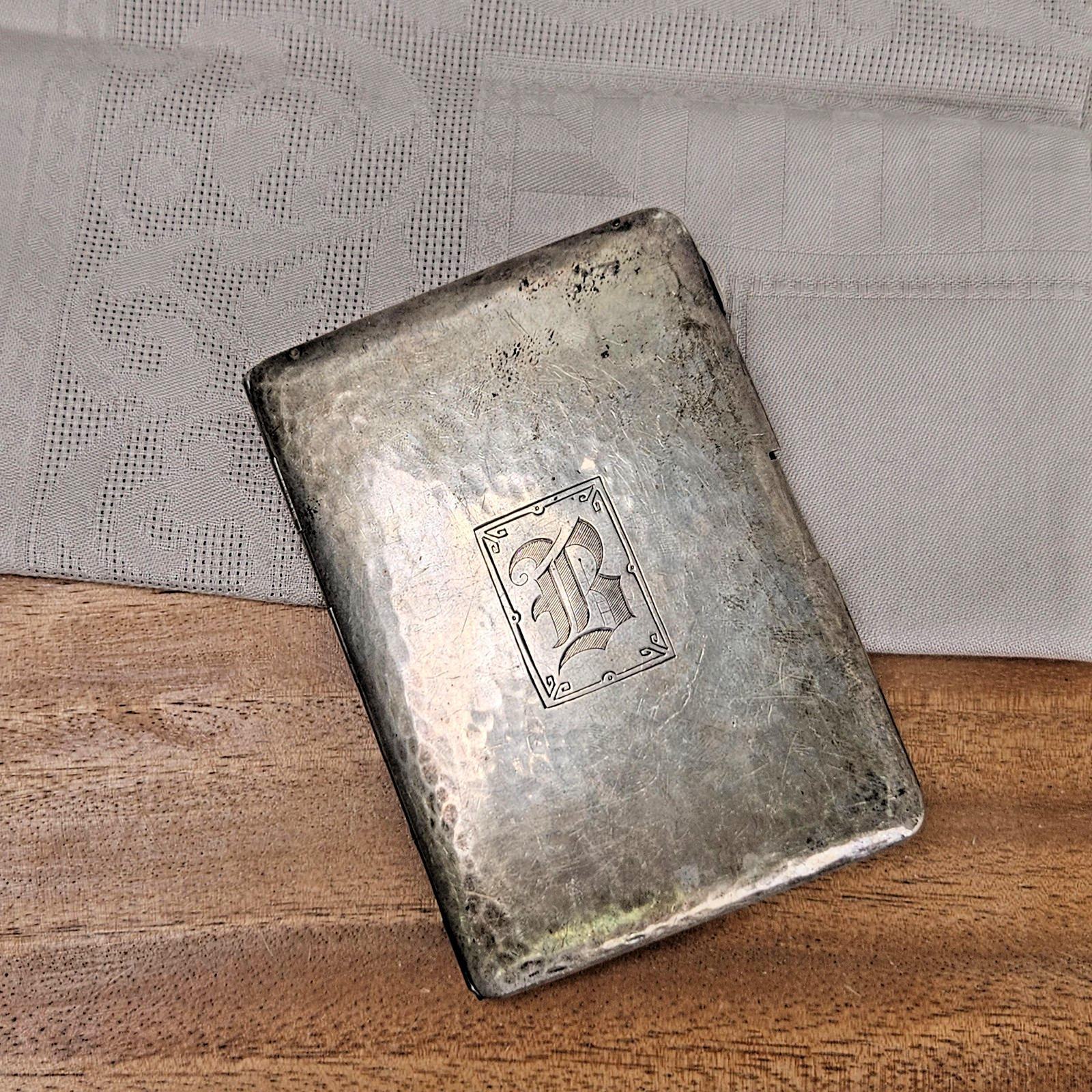 James E Blake 161gr Hammered Sterling Silver Large Antique Cigarette Case 1255 B