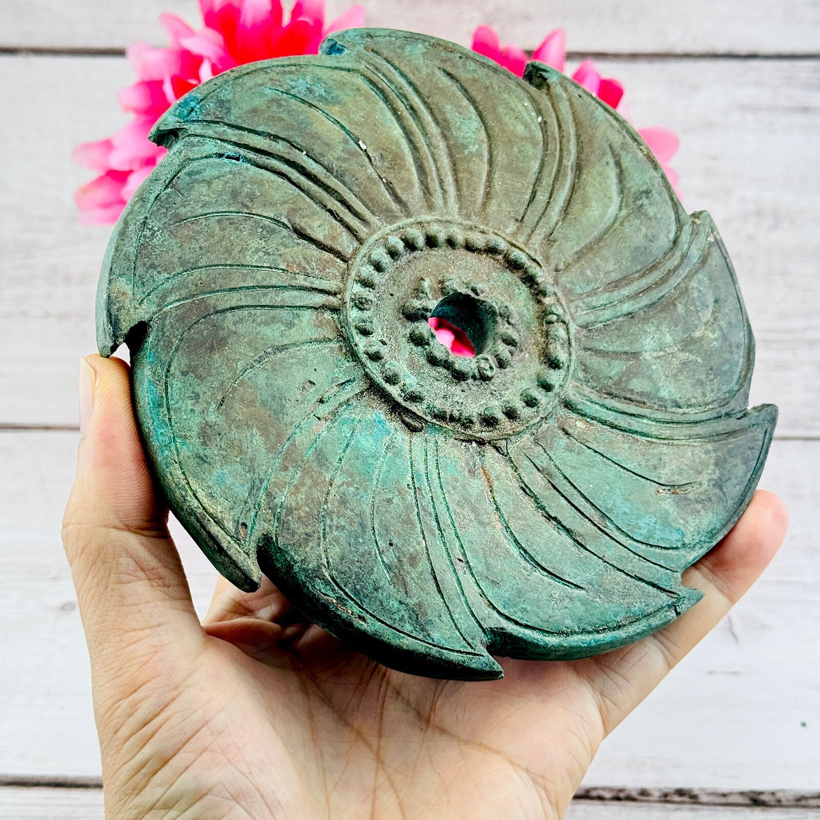 Antique Chakra Rowel Khmer Godness Weapon Bronze Warrior Vishnu Guardian #18052