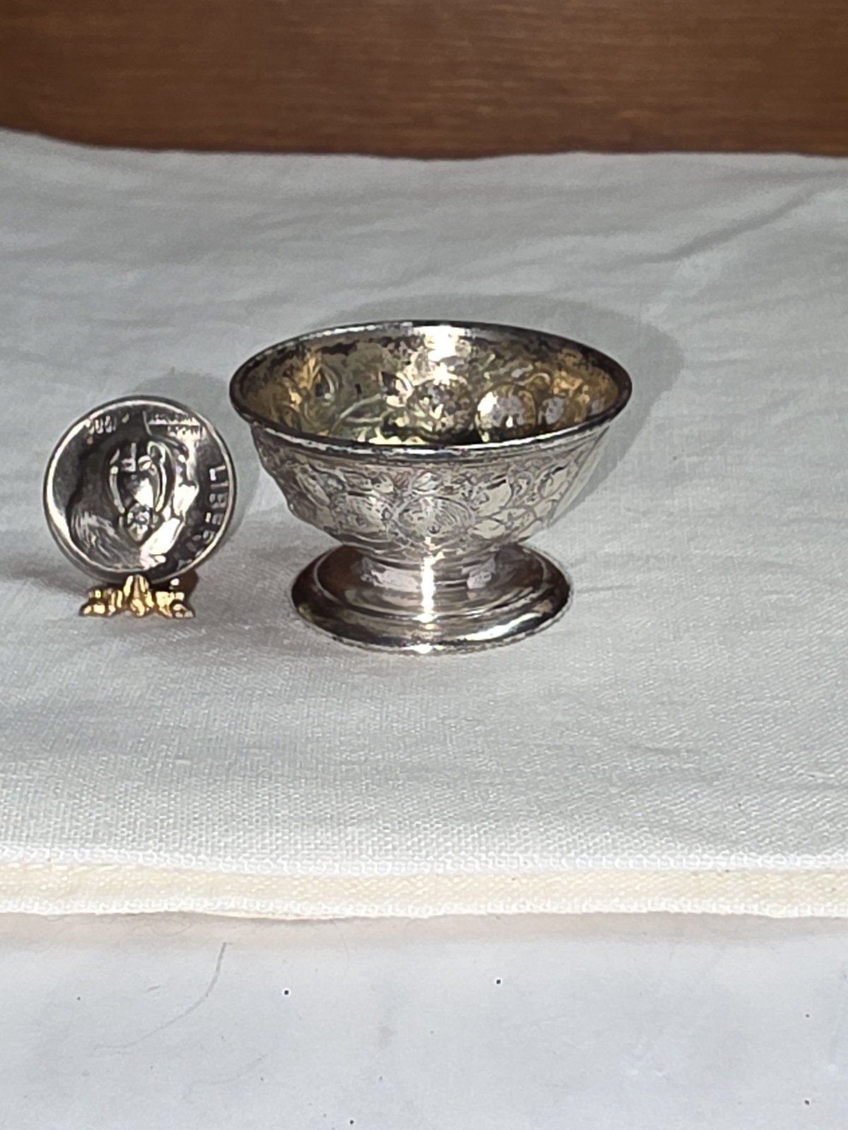 antique Andrew E. Warner Baltimore A. E. W. Miniature coin silver repousse bowl