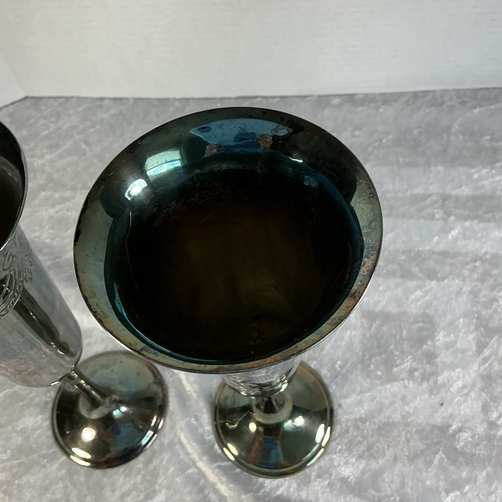Antique Pair 2 Silver Plate Chalice Champagne Beautiful Patina Unpolished 9.5