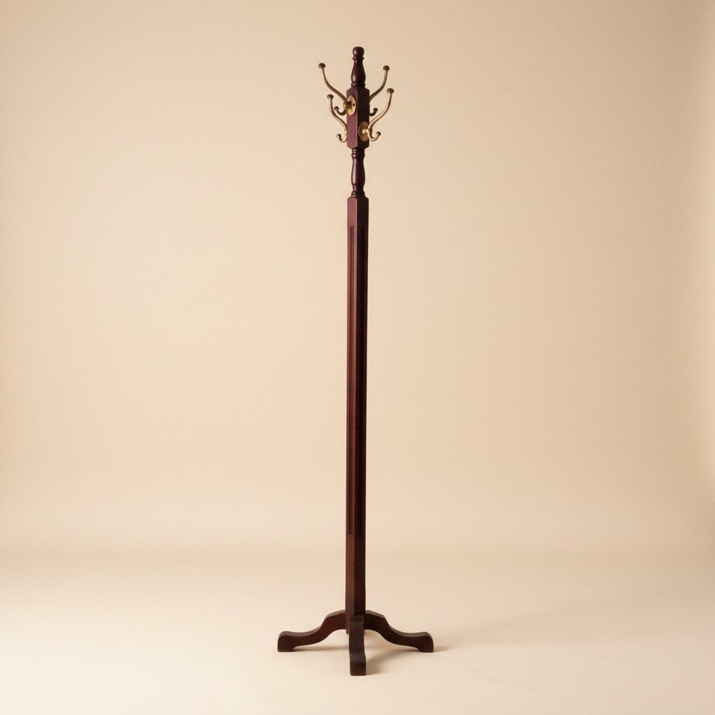 Handmade Wooden Hall Tree Coat Hat Rack Standing 4 Dbl Hooks Mahogany Finish 71″