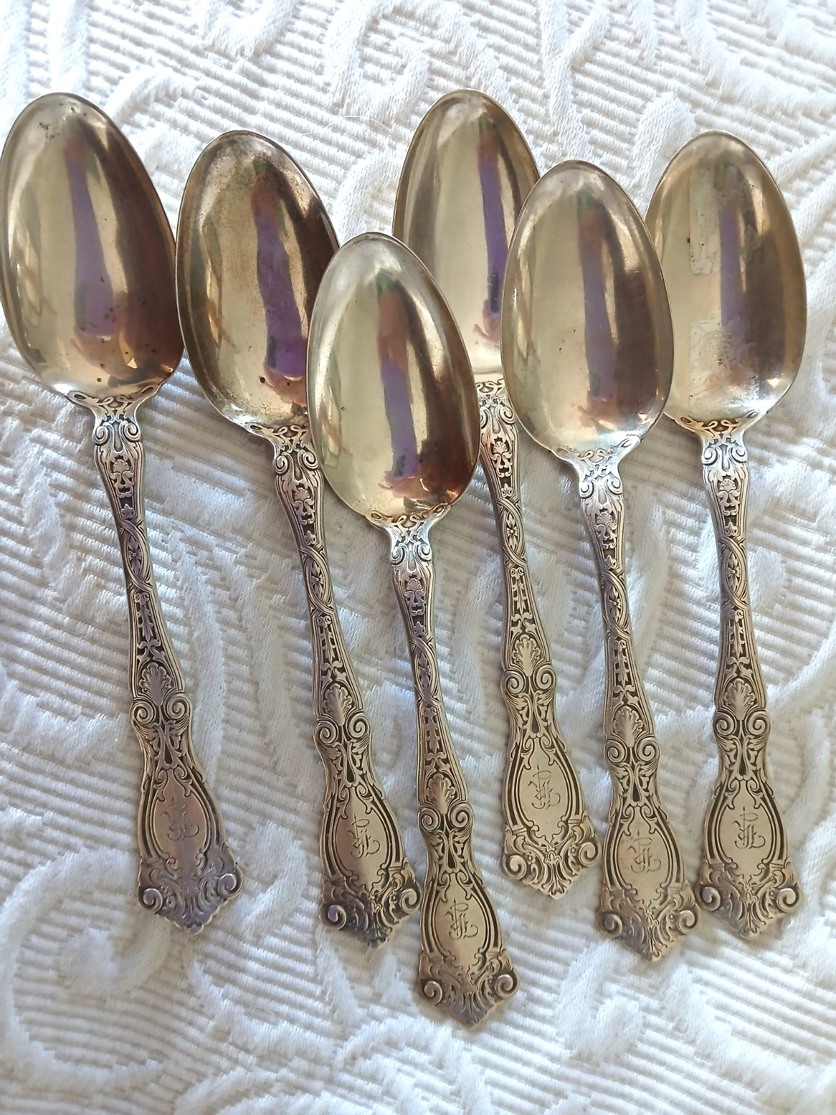 Antique Sterling WALLACE BERAIN 1907 Teaspoons Scrolls Mono Moorish Lot of 6