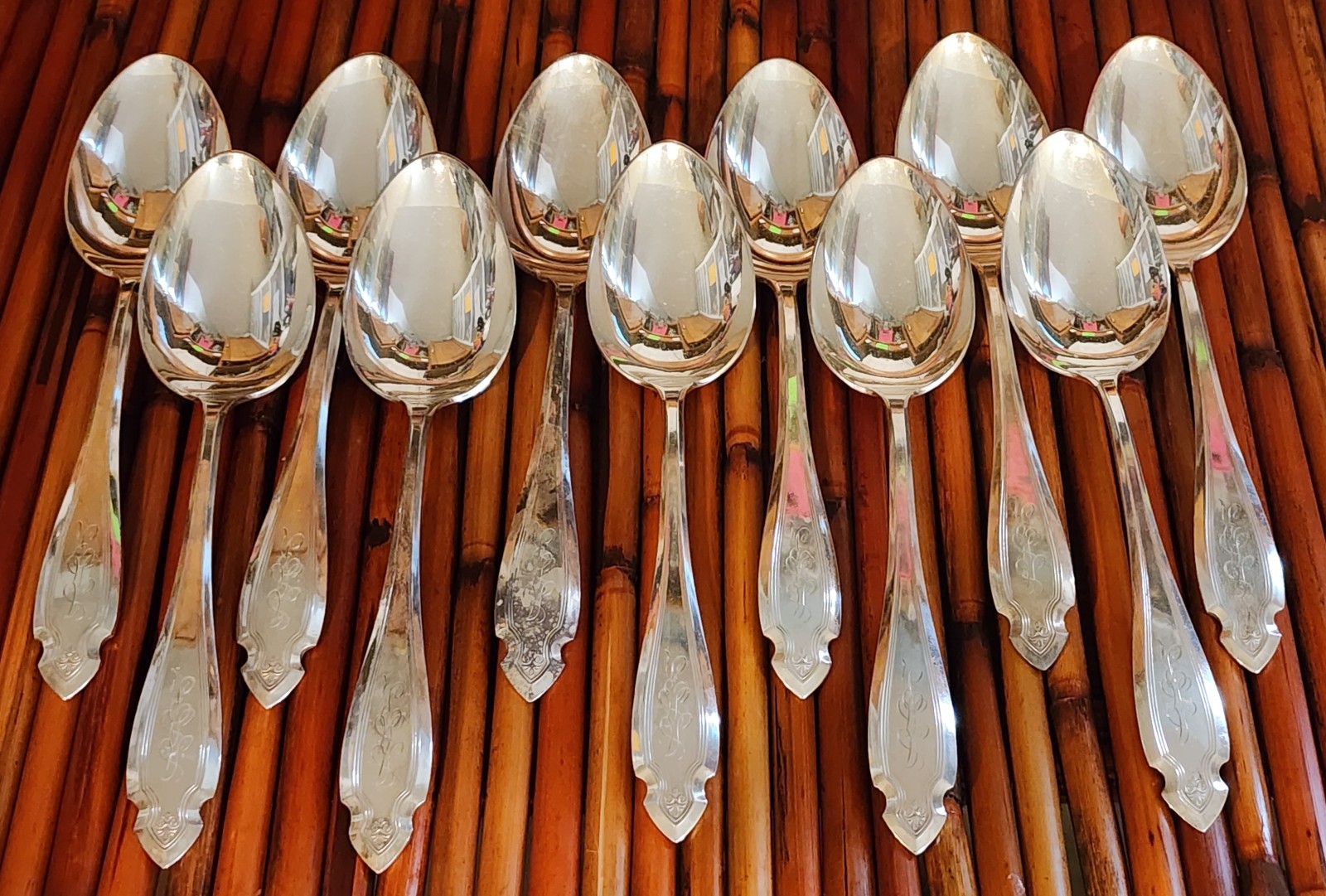 11 Heirloom Plate Cardinal Pattern Silverplate Serving Tablespoons 8 3/8″ MONO