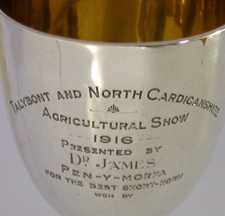 LARGE STERLING SILVER TROPHY CUP TALYBONT SHOW BEST SHORT HORN COW 1916 157g