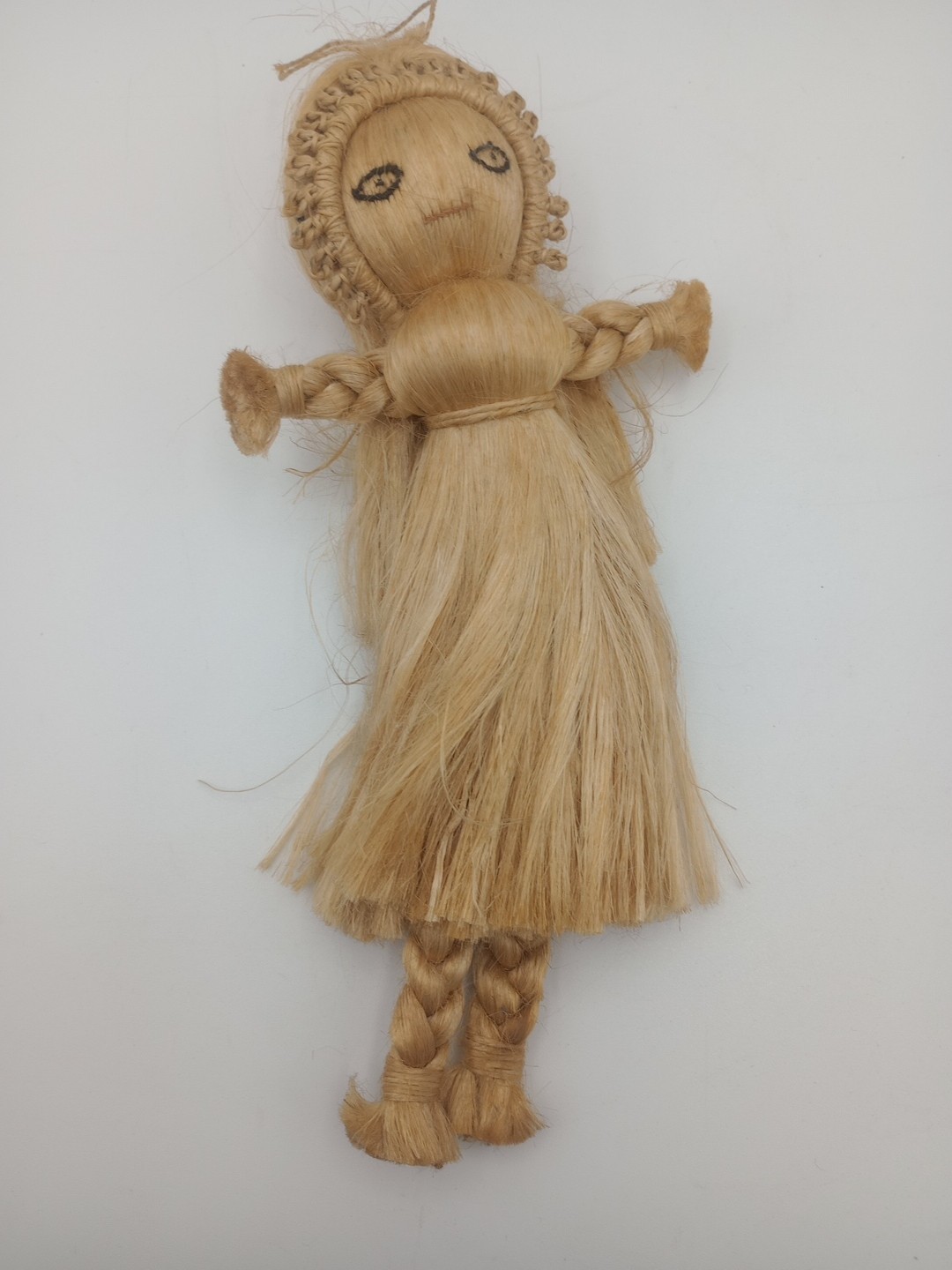 Primitive Handmade Corn Silk Straw Doll Vintage