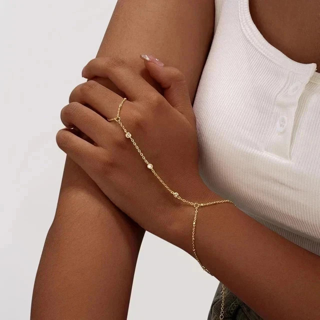 1Ct Round Lab Created Diamond Hand Chain Bracelet 14K Yellow Gold Plated 7″