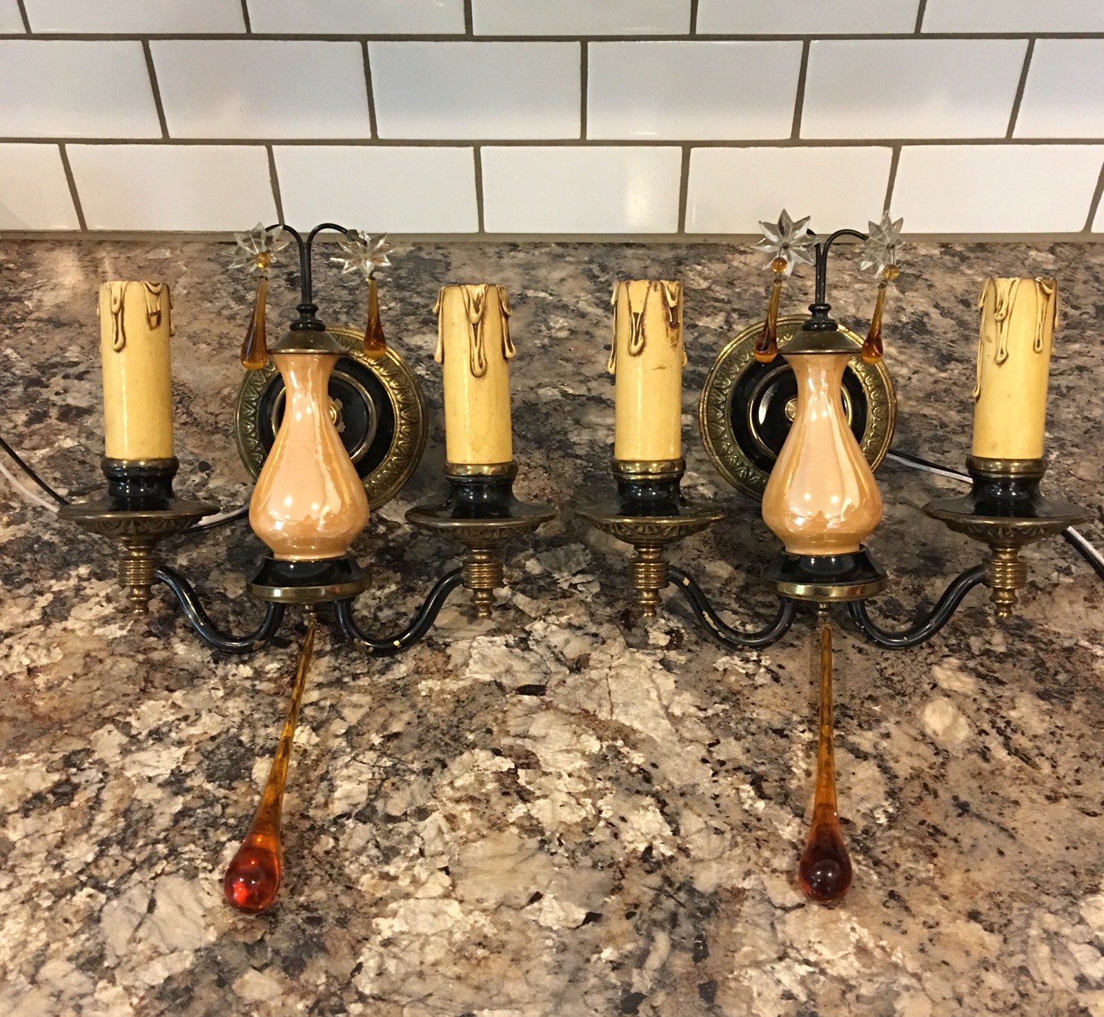 Wired Pair Two Arm Antique Wall Sconce Fixtures Original Finish Lights 18E