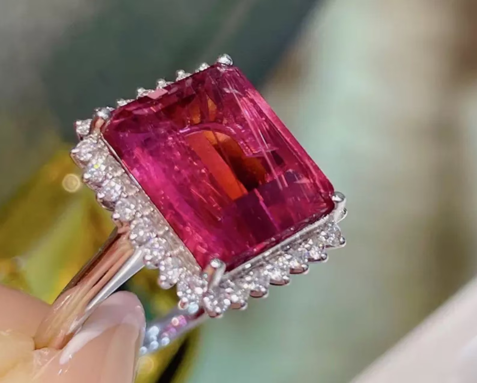 7.40 Ct Emerald Cut Natural Ruby And Diamond Ring 14K White Gold Size 6