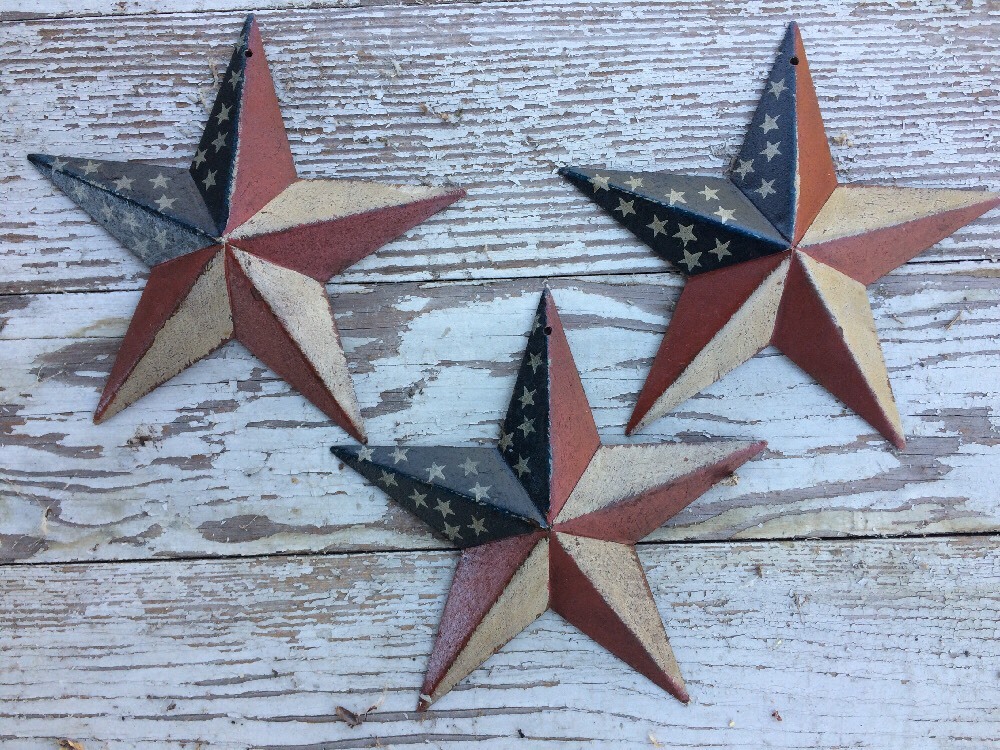 (Set of 3 ) 5.5″ ANTIQUED PATRIOTIC AMERICANA AMERICAN BARN STARS STAR
