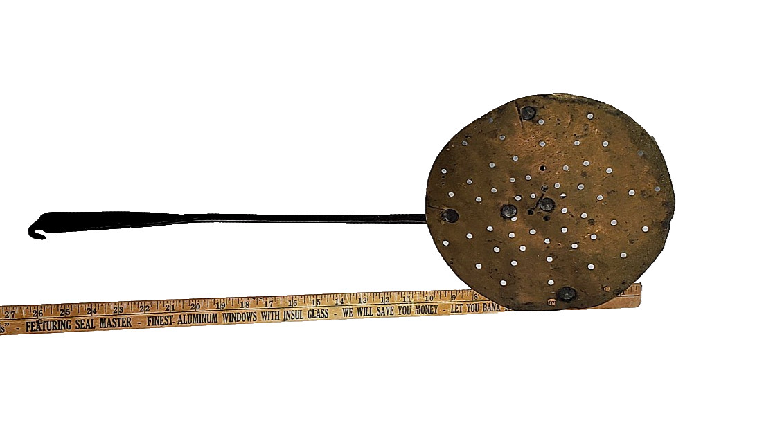 1800’s Huge Skimmer 27″L × 10.5”D Antique Primitive cooking brass & wrought iron