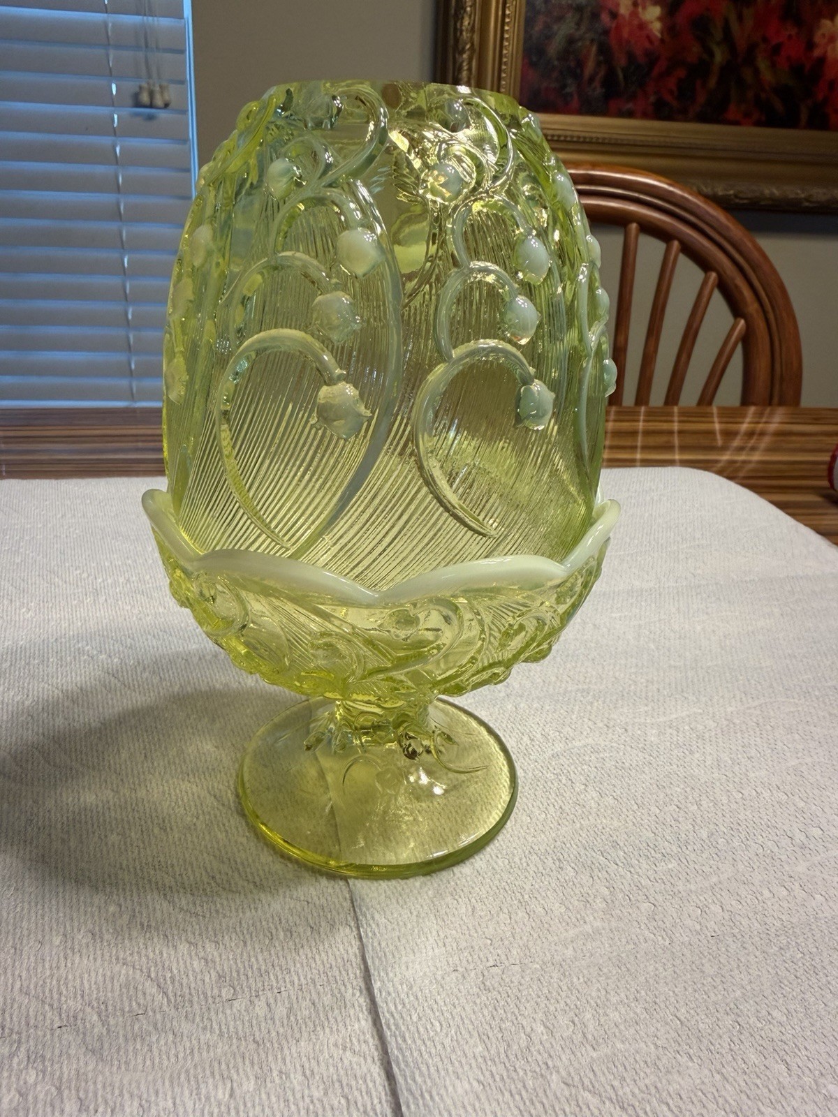 Fenton Yellow Topaz Uranium Lily of the Valley Fairy Lamp