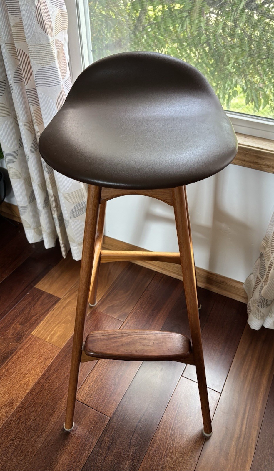 Teak Erik Buch, OD Mobler A-S Bar Stool, Dark Brown Leather Seat. Excellent Cond