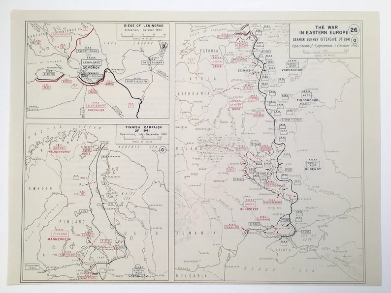 WORLD WAR 2: Eastern Europe 1941 – 1959 Original Vintage Map 26