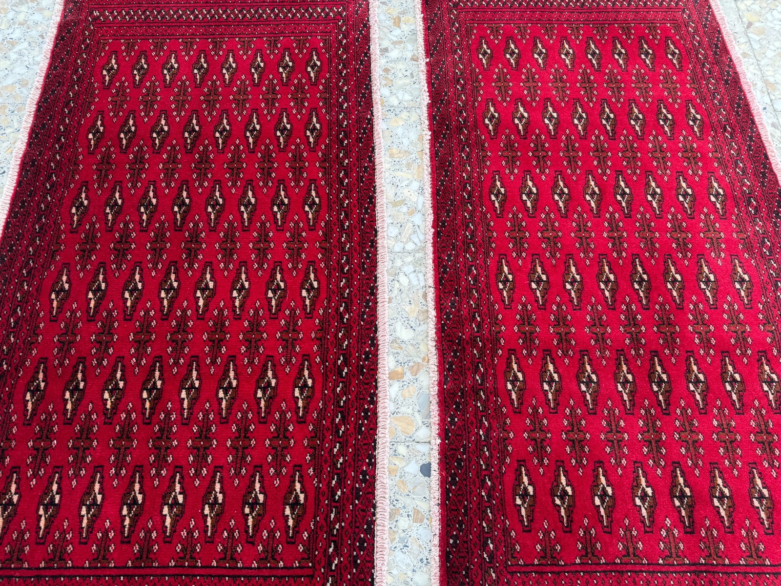 Hand Knotted Turkmen Geometric Rug 2×4 Afghan Small Pair Of Two Vintage Carpet