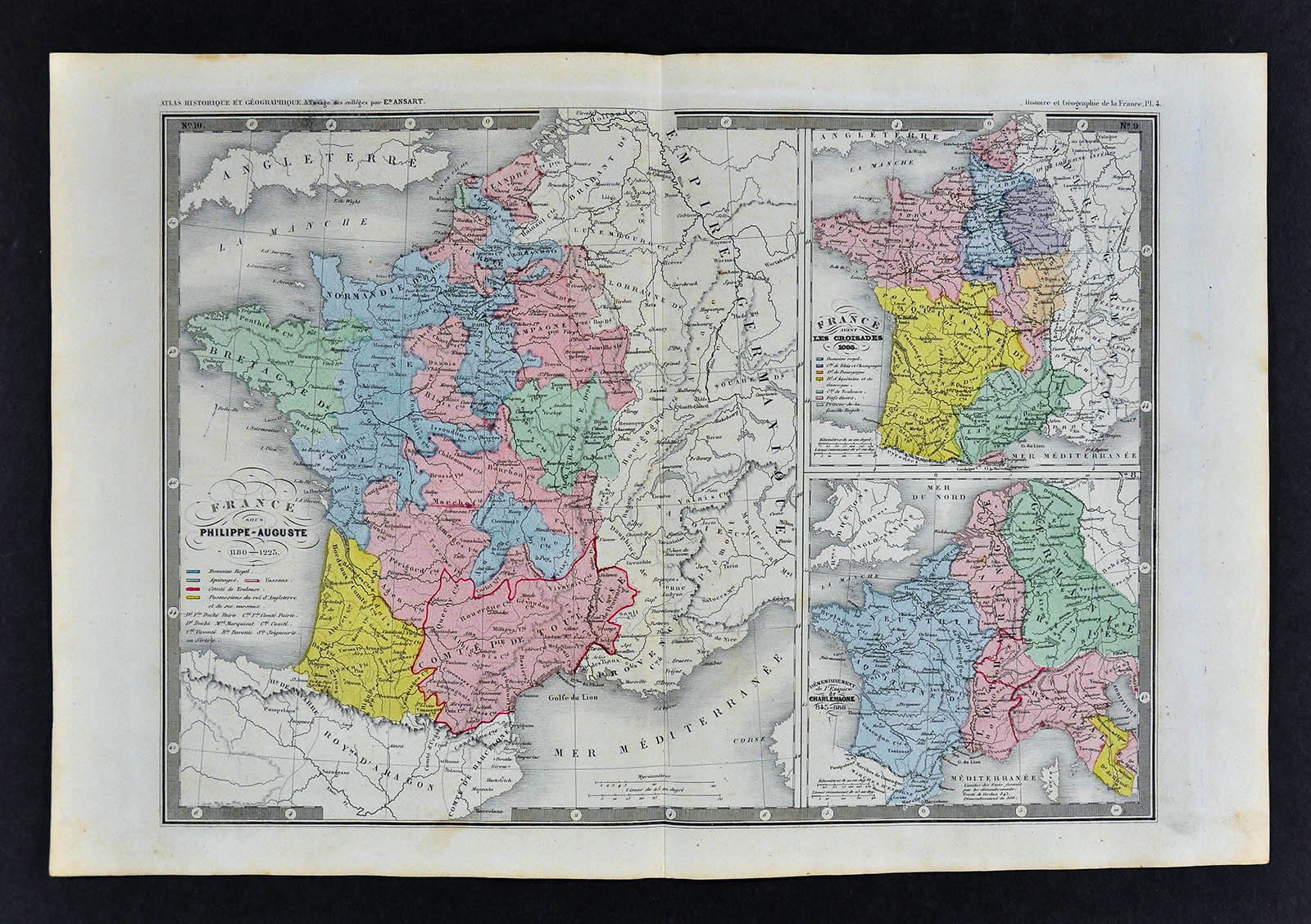 Ansart Map – Era of Phillippe-Auguste – Charlemagne – Crusades – France 845-1225